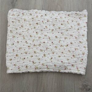 White Smocked Floral Crop Top - Women
